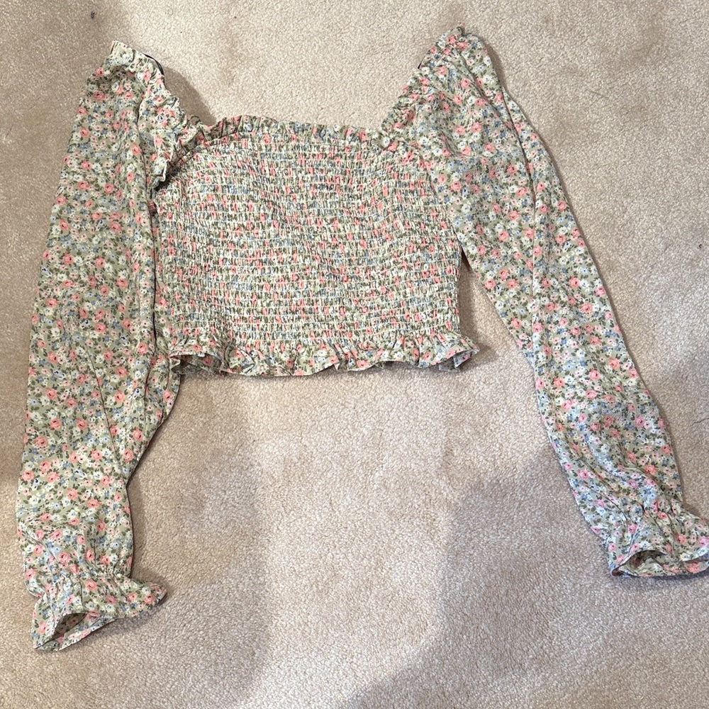 Multicolor Smocked crop Top size small